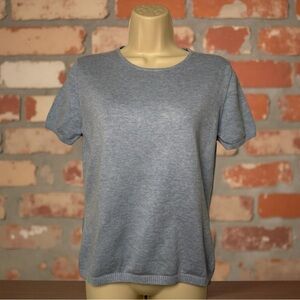 Lands End Women’s Light Blue Cotton Short Sleeve Knit Crewneck Sweater SZ Small